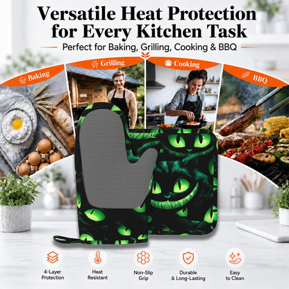 Halloween Ghost Face Heat-Resistant Oven Mitts and Pot Holder Smile Face Kitchen Non-Slip Silicone Cooking Microwave Gloves for BBQ Baking Grilling