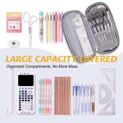 EASTHILL Big Capacity Pencil Pen Case Office College School Large Storage High Capacity Bag Pouch Holder Box Organizer (Gray)