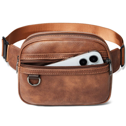 Leresas 2L Fanny Packs for Women Men Everywhere Belt Bag Vegan Leather Chic Waist Pack Crossbody Chest Bag Travel Hiking Brown