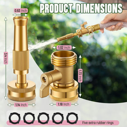 Dunkive Adjustable Twist Hose Nozzle, Heavy duty Brass Garden Hose Nozzle, Solid Shut off Valve, Varied Water regulation mode, Leakproof Design 3/4" GHT Connector with 5 Extra Rubber Washers