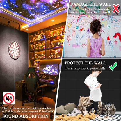 Leallace Cork Board for Walls 36" x 24", Black Bulletin Boards, 6 Pack Felt Cork Tiles with Removable Adhesive & 30 Pushpins, Cork Boards for Office, Home, Classroom, Kids Room