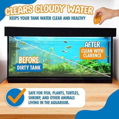 Clarence the Clarifier Fish - 3 pk, Orange - Aquarium Treatment, Clear Cloudy Fresh-Saltwater, Fish-Plant Safe, 10gal Tank Maintenance Each