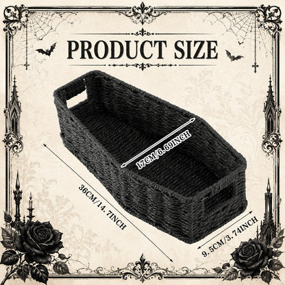 Qinyoung Gothic Storage Basket for Bathroom Rustic Black Woven Paper Rope Organizer Halloween Shape Decorative Tray for Cosmetics Keys Jewelry Gothic Home Decor(Coffin)