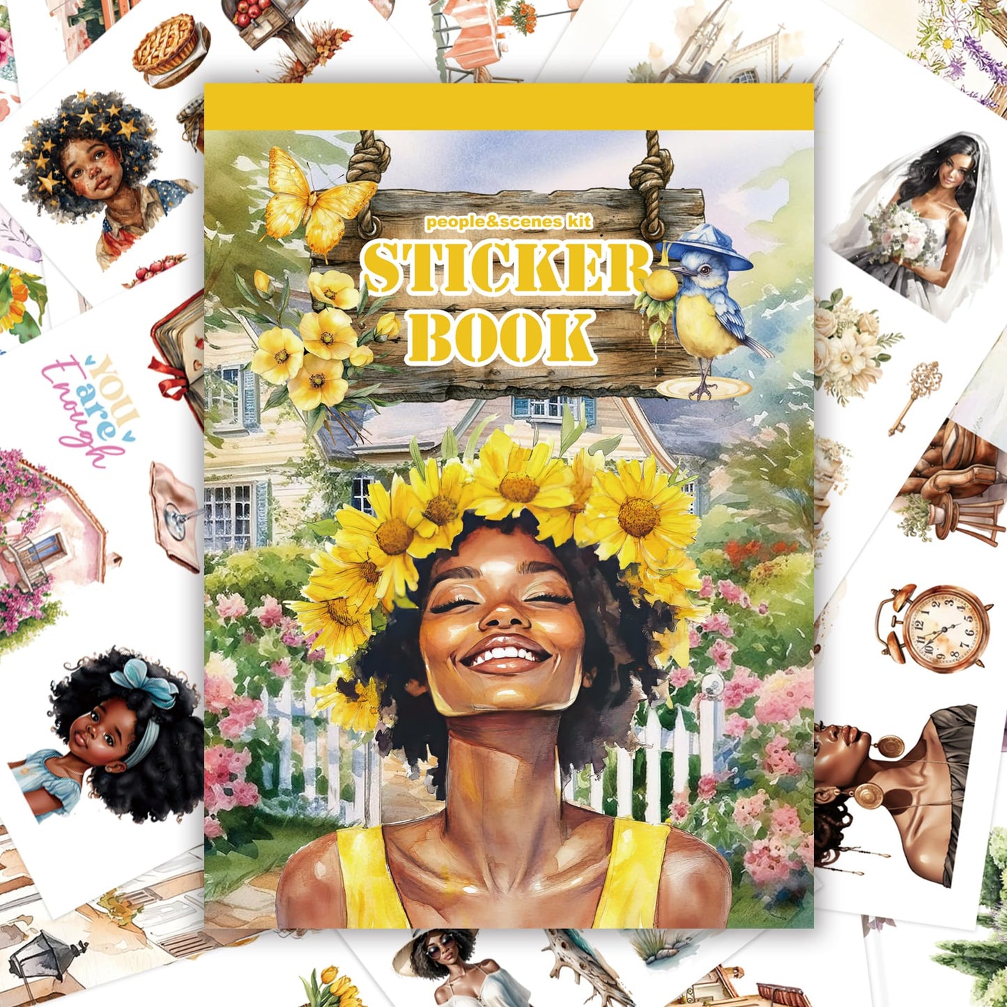 40 Sheets Black Girl Sticker Book for Planners, Prayer Board,Calendars, Journals, Vision Boards, Projects, Laptop & Water Bottles | Hand-Drawn Waterproof Journal Stickers - Vision Board Supplies