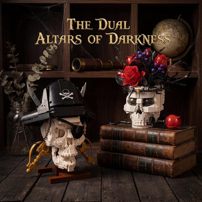 Holexapyd Gothic Pirate Skull Building Set for Adults,Horror Skeleton Head Model with Display Base, Cool Unique Ideal Building Block Sets for Home Table Decor (1167 PCS)