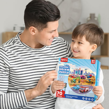SYNARRY Vehicle Floor Puzzle for Kids Ages 3-5, Large 70 Piece Puzzle for Kids Ages 4-6, Preschool Toys Gifts for 3 4 5 6 7 8 Years Old Boys Girls Children, Easter Basket Stuffers for Boys Girls