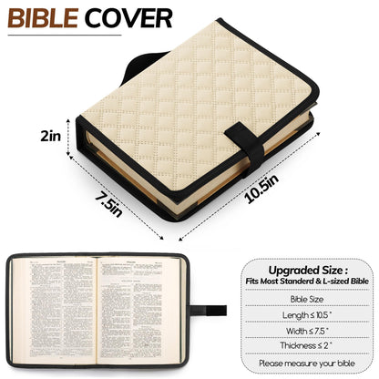 Large Bible Bag with Bible Cover Case for Women, Quilted Church Tote Bags for Bible Study Supplies, Christian Gifts for Women (Khaki)