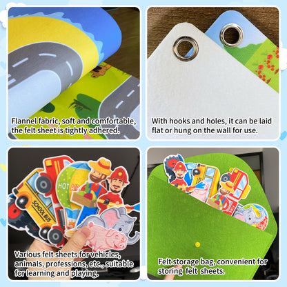 Transportation Felt Story Board Set ,40*28in Flannel Board for Wall ,95 Felt Pieces,Preschool Storytelling ,Vehicles,Career Image Dress-Up,Zoo Learning Interactive,for 3 years +,Gift for Toddlers