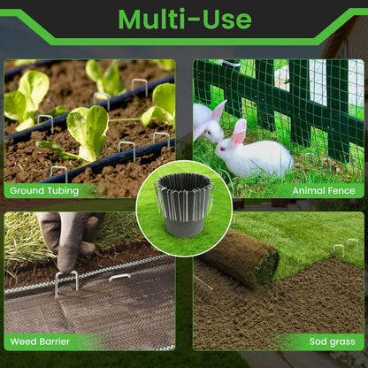 60 Pack 6 Inch Landscape Staples + 1 Hook 11 Gauge Heavy Duty Galvanized Garden Stakes, U-Shaped Ground Pins for Weed Barrier Fabric, Drip Irrigation Tubing, Sod, Lawn & Christmas Outdoor Decorations