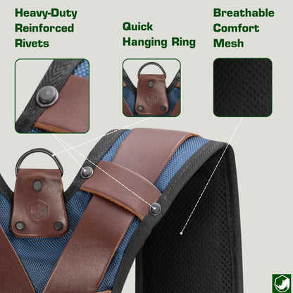STRONGLAD Tool Belt Suspenders - Full-Grain Leather, 1680D Nylon, Padded Shoulder Straps, Adjustable Heavy-Duty Construction Support
