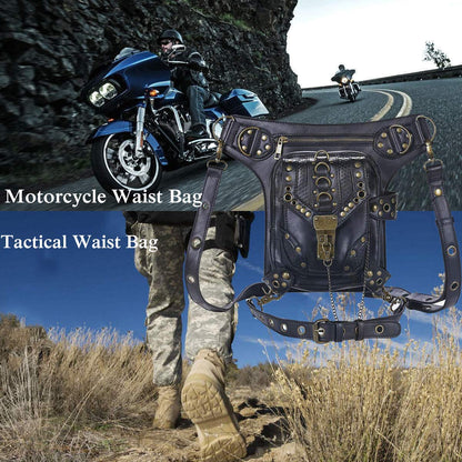Steampunk Waist Bag Fanny Pack Thigh Holster Purse Gothic Leather Shoulder Crossbody Hiking Chain Messenger Bag