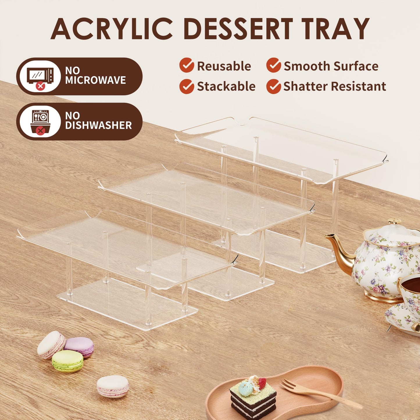 HeiMma 3 Pack Dessert Table Display Set, Clear Acrylic Desert Stands Buffet Risers for Cupcakes Dessert Pastry Food Treat Tier Cookie Dessert Platter Serving Trays Stand for Wedding Birthday Party