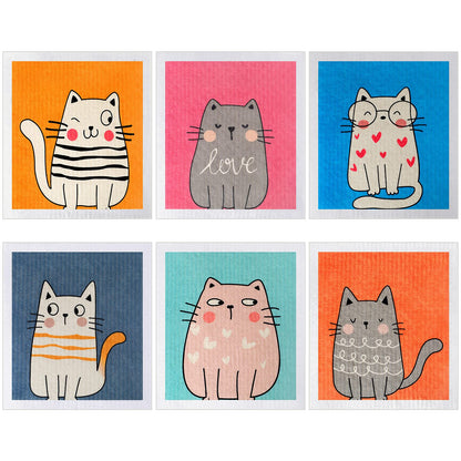 Patelai 6 Pieces Cat Swedish Kitchen Dish Towels Kitchen Cloths Reusable Sponge Cleaning Absorbent Dish Cloth No Odor Cat Hand Towel Quick Drying Washable Cleaning Wipes
