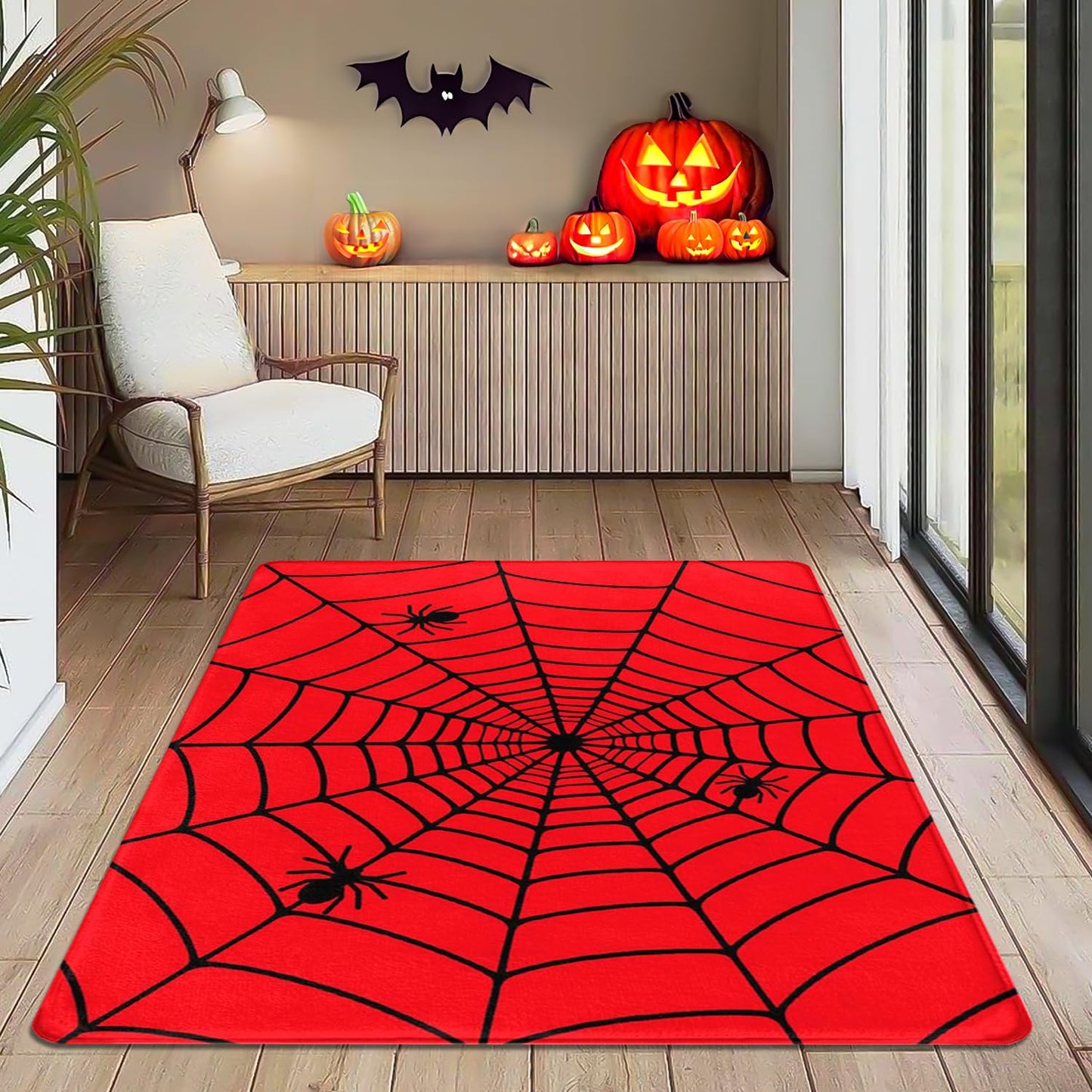 Perfect Kicks Halloween Room Area Rug 5'x7' Spider Web Rug for Bedroom Living Room Game Room Holiday Decorations