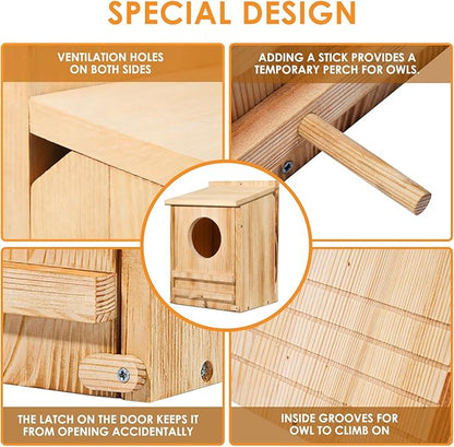 Large Barn Owl House,15.8*10.6*8.7IN Owl Nesting Box For Outside,Wooden Nest House,Large Handmade Bird Houses For Outside,Suitable For Wildlife Barn,Eastern Screech,Great Horned,Easy Assembly Required