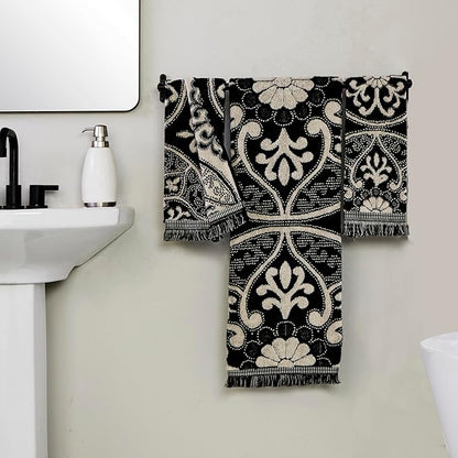 SKL Home Amherst Medallion 100% Cotton Premium 2-Piece Hand Towel Set, 600 GSM