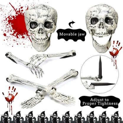 Leyndo 5 Set Realistic Skeleton Coming Out of the Ground Halloween Groundbreaking Stakes Decoration, Moveable Skeleton Skull, Arms, Legs & Feet for Outdoor Yard, Garden, Graveyard Halloween Decor