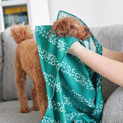 Dock & Bay Pet Towel - Super Absorbent & Quick Drying Dog Towels with Bag - 100% Recycled - Woofs Go Wild, Medium (90x50cm, 35x19)