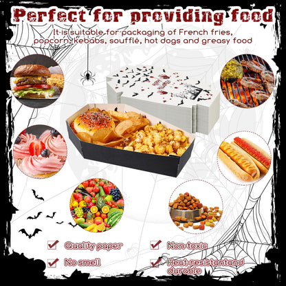 Mumufy 36 Pieces Summer Halloween Paper Tray Disposable Coffin Bowl for Treat Candy Snack Spooky Goth Food Holder Trays for Halloween Party Supplies 10.24 x 6.3 x 1.9 Inches