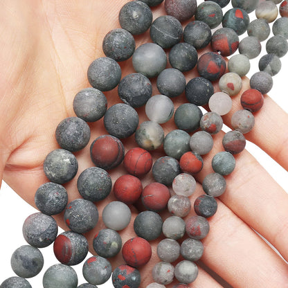 Natural Matte African Bloodstone Beads, 6MM Round Frosted Unpolished Loose Gemstone Beads for Bracelet Necklace Jewelry Making, Energy Stone Healing Power with Stretch Beading Cord