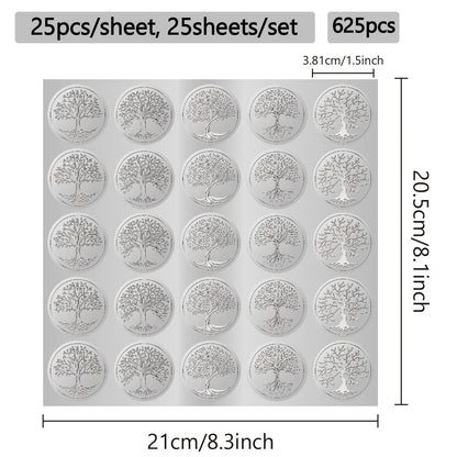 CRASPIRE 600Pcs Tree of Life Silver Foil Envelopes Stickers 1.5" 5 Style Embossed Certificate Seals Self Adhesive Sticker Decor Labels for Award Office Wedding Invitation Graduation Gift Packing