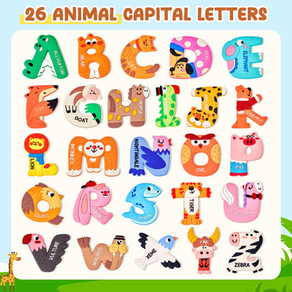 JoyCat Magnetic Letters, Soft PVC Animal Fridge Magnets for Toddlers & Kids, 26 Large Uppercase Alphabet ABC Refrigerator Magnets, Preschool Educational Learning Toys, Cute Baby Gifts for Boys & Girls