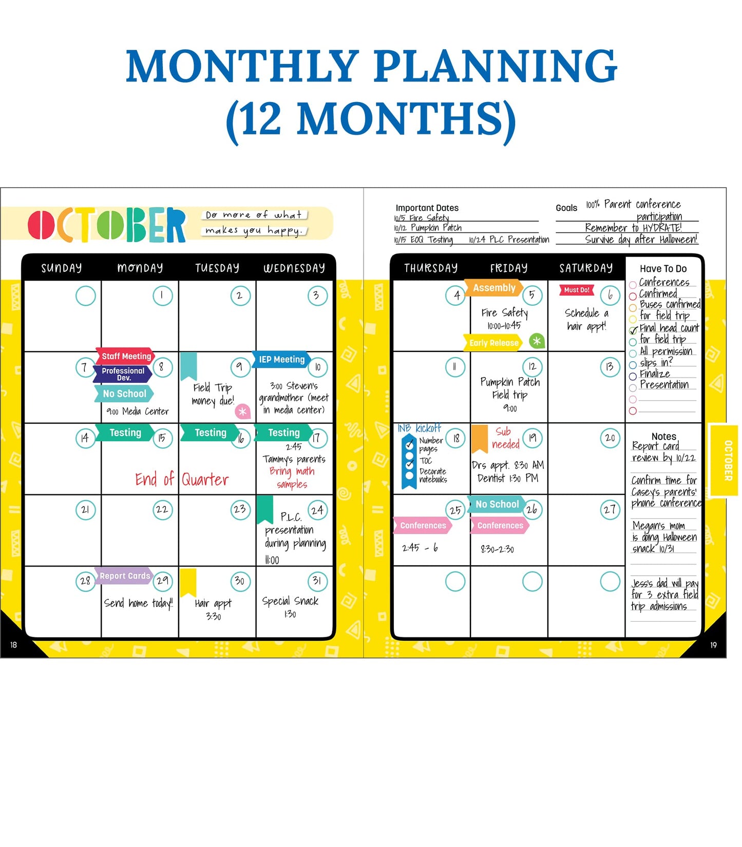 Carson Dellosa Happy Place Teacher Planner 2026-2027, Undated 8" x 11" Lesson Plan Book with Retro Stickers, Class Schedule, Weekly Calendar, Classroom Must Haves, Homeschool and School Supplies