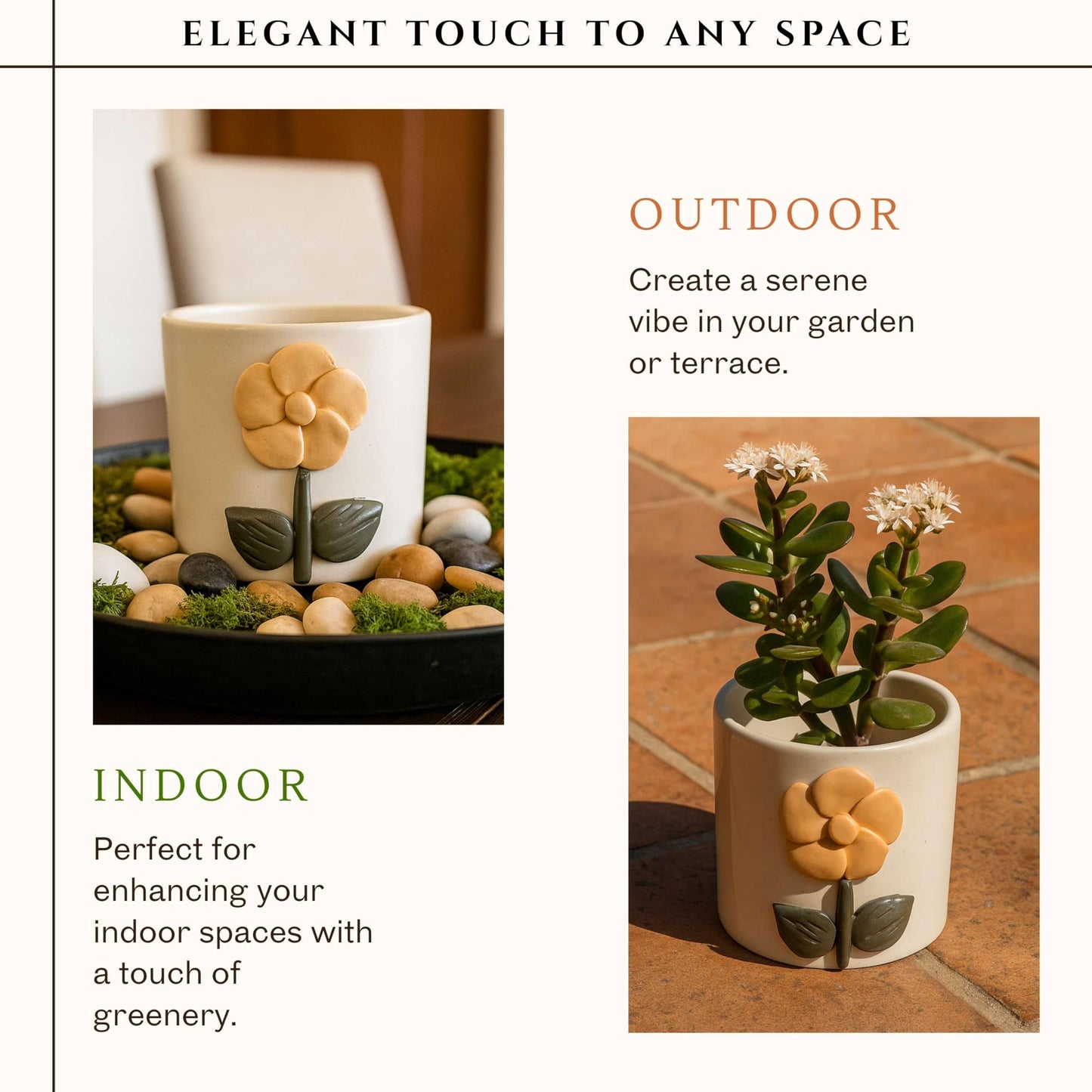 CERAMIQA Ceramic Succulent Planter Pot with Drainage Hole, Small 3 Inch Indoor Plant Pot, Cute 3D Floral Design, Mini Round Flower Pot for Cactus & Herbs, Decorative Planter for Home Office Desk