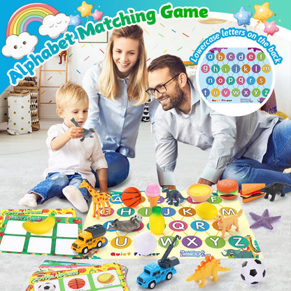 Quiet Flower 59 Pcs Sorting Toys for Toddlers 3-5, Dinosaur & Vehicle Matching Game with Flashcards, Sensory Educational Materials for Autism & Speech Development, Preschool Fine Motor Activities Gift