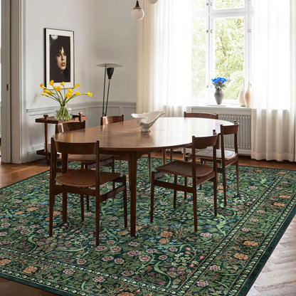 Othilic Moss Green 8x8 Square Rug - Soft Washable Boho Floral Living Room Rug Non Slip Stain Resistant Dark Forest Botanical 8' Square Area Rugs for Bedroom Guest Room Dining Room Rugs for Under Table