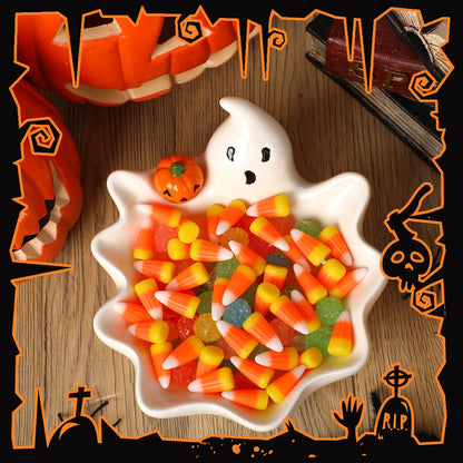 Vesici 7 Inch Halloween Candy Dish Holder Ceramic Ghost Candy Bowl Ghost Serving Tray Cute Candle Holder Cookie Jar for Halloween Party Trick or Treat Decor