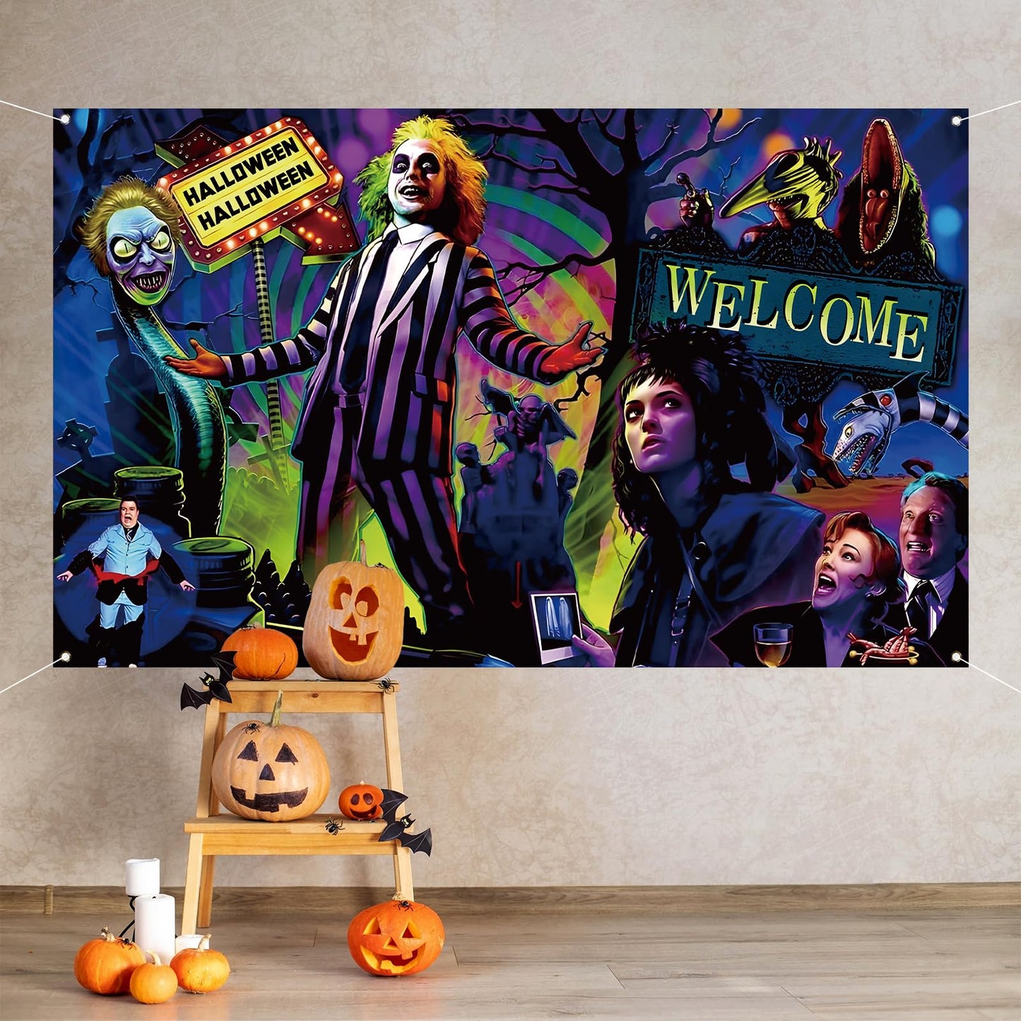 Happy Birthday Photo Backdrop Halloween Wall Banner Halloween Party Decorations and Supplies for Home