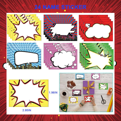 APZ 196 Pcs Hero Party Supplies Favors Include 24 Pack Spiral Notepads Ballpoint Pens Name Sticker Bags 100 Pcs Stickers for Party Birthday Goodie Bag Stuffers Teacher Classroom Rewards Supplies