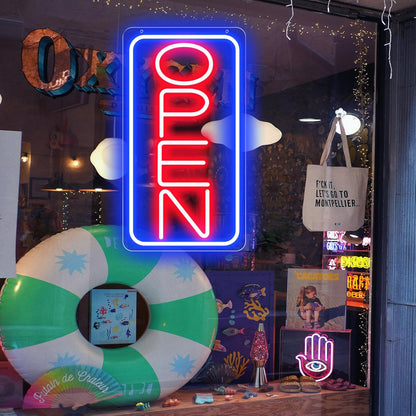 16.5" X 9" Led Neon Open Signs for Business Ultra Bright Plug In Electric Light Up Open Signs with ON/OFF Switch and 12V/2A AC Adapter for Storefront Window Bar Salon Coffee Stores (Vertical)