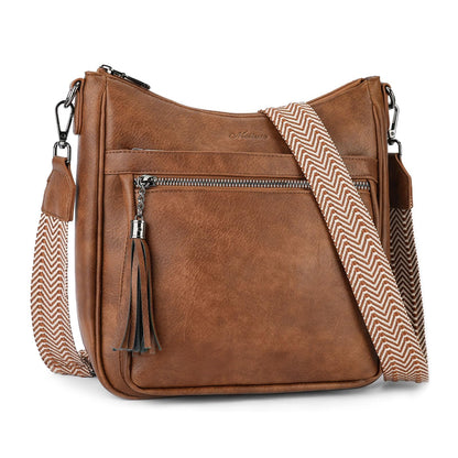 MEITRUE Crossbody Bags for Women Trendy,Vegan Leather Medium Hobo Purse with Tassel Lightweight Shoulder Handbags Multi Pockets Travel Purses Adjustable Strap Brown