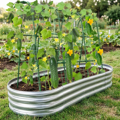 Heavy Duty Cucumber Trellis for Raised Bed, U-Shape Garden Trellis for Climbing Plants Outdoor, Metal Arch Vegetables Trellis, Plant Support for Grape Vine Tomato Pea Bean Squash (Green 48x48X32)