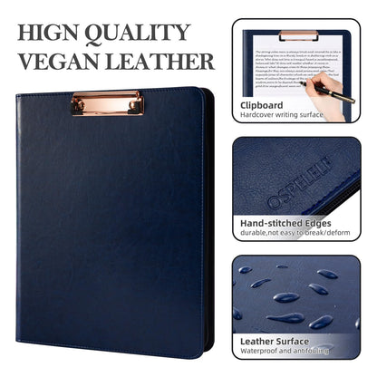 Ospelelf 3 Ring Portfolio Binder with Zipper, Leather Clipboard with Storage, Padfolio Folder for Men, 12.1” Tablet Sleeve, 5 Dividers with Pocket, Refillable Notepad, Card Slot (Navy Bule)