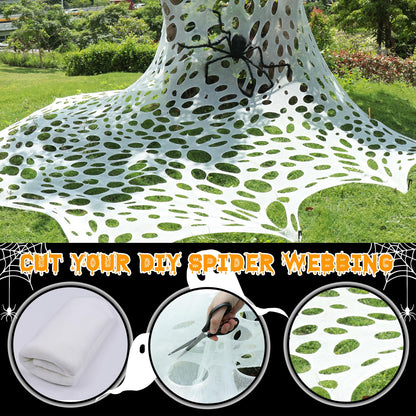 SelfTek 650 Sqft Giant SPI-der Web Halloween Decorations Outdoor, Beef Netting Stretchy SPI-ders Webbing, Cut-Your-Own Flexible Large Outdoor SPI-der Web Gauze S-piderwebs Cobwebs for Halloween Decor