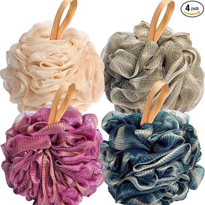 Fishent Loofahs Bath Sponge, 4 Pack 70g Soft Mesh Pouf Shower Puffs Loofa Exfoliating Body Scrubber Ball for Men and Women