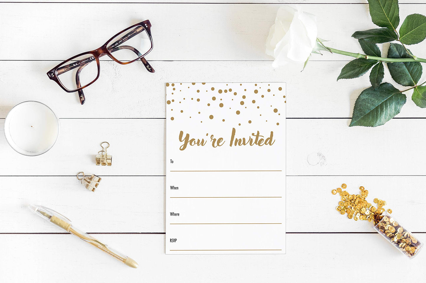 JBH Creations Shimmering Gold Dot Party Invitations - Pack of 48