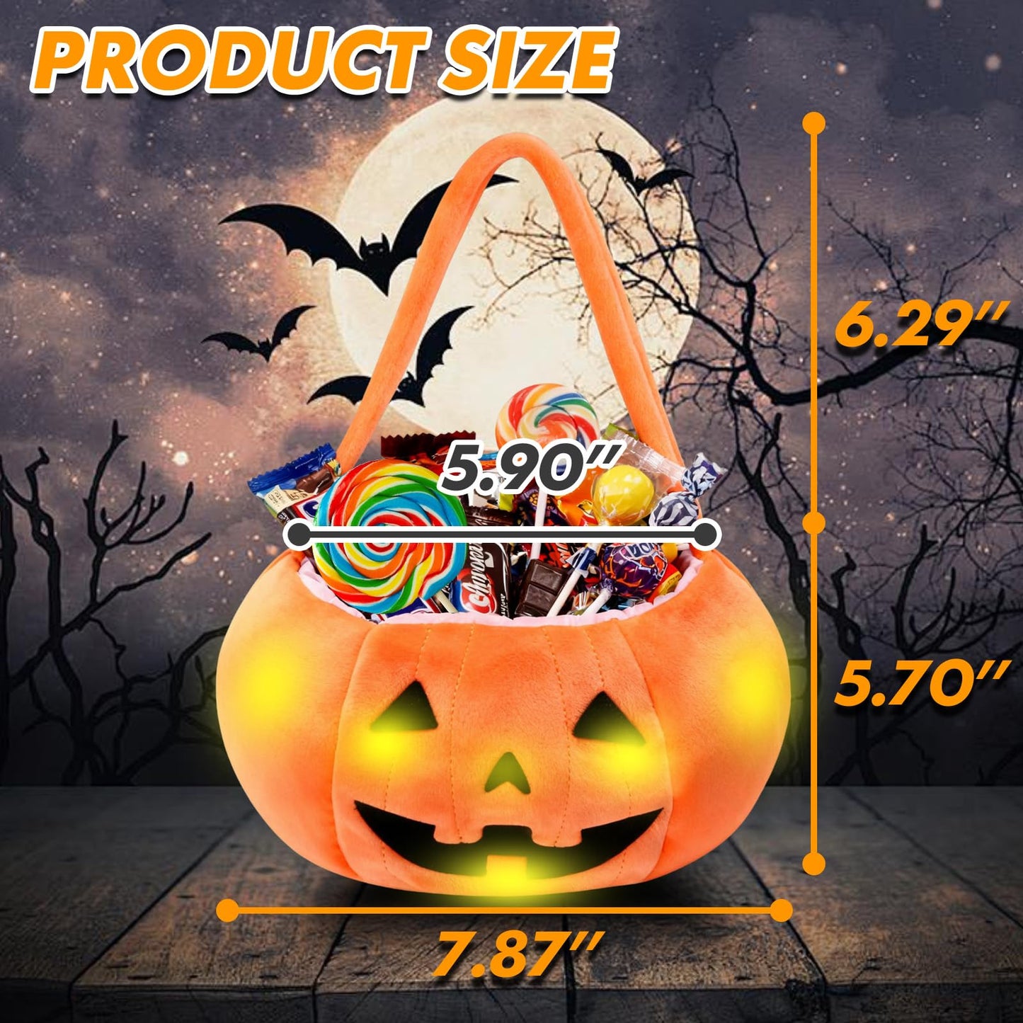 PinkSheep Halloween Trick or Treat Bucket: Light up Candy Bags for Trick or Treating Party (Pumpkin Orange)