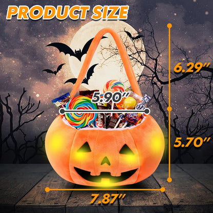 PinkSheep Halloween Trick or Treat Bucket: Light up Candy Bags for Trick or Treating Party (Pumpkin Orange)