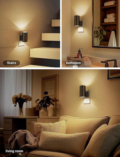 Night Lights Plug into Wall, Dimmable Night Light Plug in, Modern Night Lights with Dusk to Dawn Light Sensor, Soft White 3000K, 0-100LM Adjustable Brightness Nightlight for Hallway Bedroom, 4 Pack