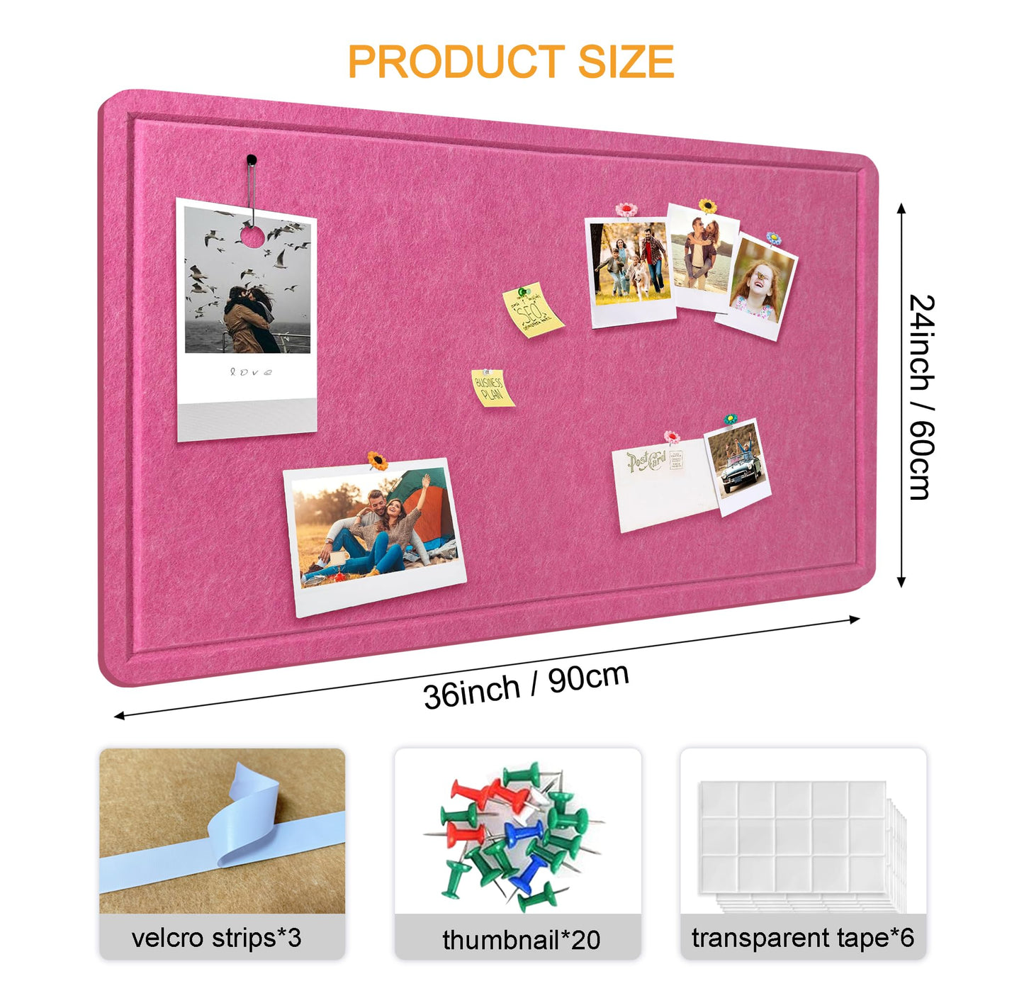 Yunihome Large Bulletin Board - Foldable 36x24 Inches Cork Board Alternative with 20 Push Pins, 3' x 2' Self-Adhesive Felt Bulletin Board for Wall, Home Office Classroom Decor