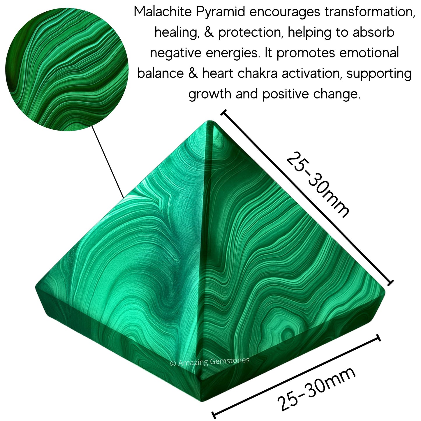 Amazing Gemstone Malachite Pyramid Crystal Healing Stones - 1" Great Pyramid Figurine of Natural Stone Pyramid for Meditation, Reiki, Chakra Balancing and Crystal Pyramids Grid
