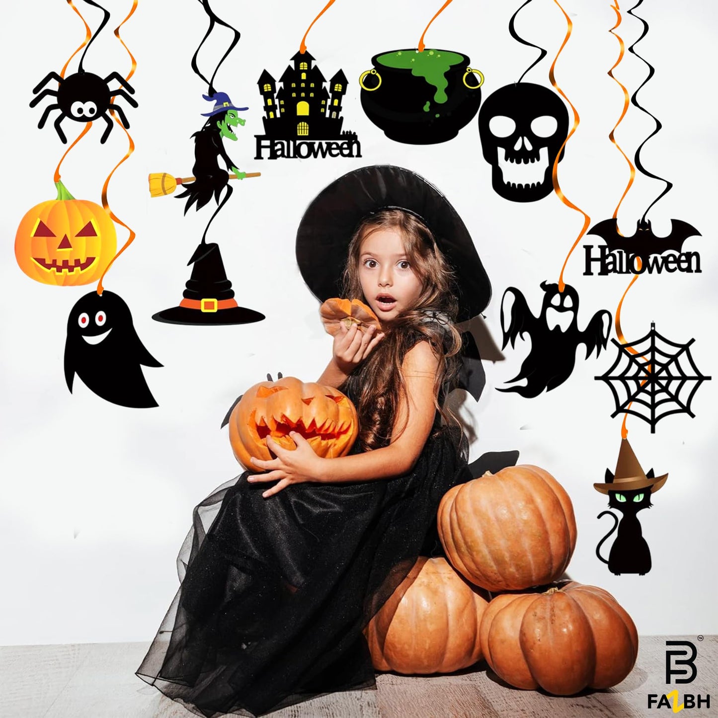 56 Pieces, Halloween Swirls for Hanging Halloween Decorations - No DIY | Ghost Pumpkin Witches Swirls, Scary Ceiling Streamers, Scary Party Decorations, Haunted House Decor, Classroom, Office Décor