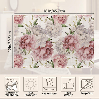 Placemats,Pink White Peony Flower Placemats 12x18 Inch Waterproof Non-Slip Washable Table Mats for Kitchen Dining Party Table Decor,Set of 6
