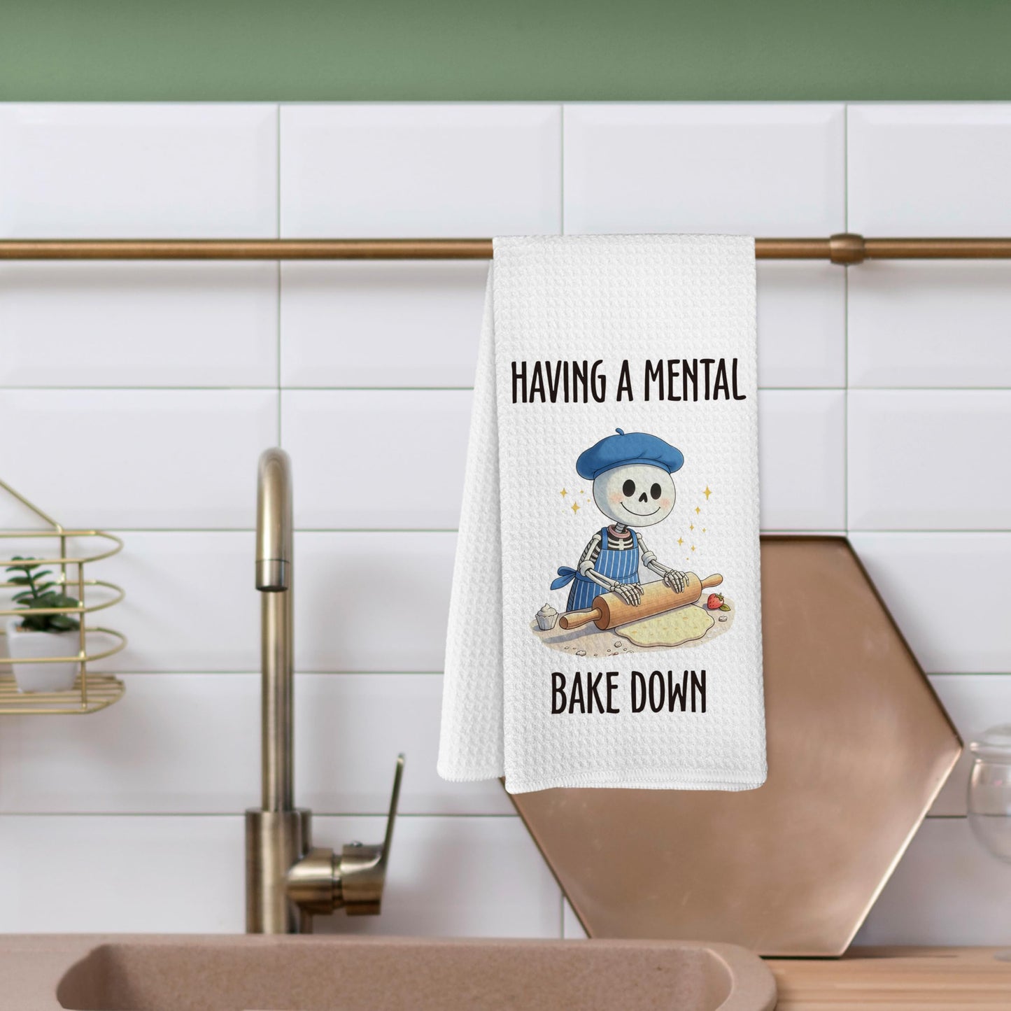 Yorhifa Funny Gothic Skeleton Baking Kitchen Dish Towels, Bread Bakers Gifts for Women, Having a Mental Bake Down Hand Tea Towels for Baking Kitchen Decor, 16x24 Inches