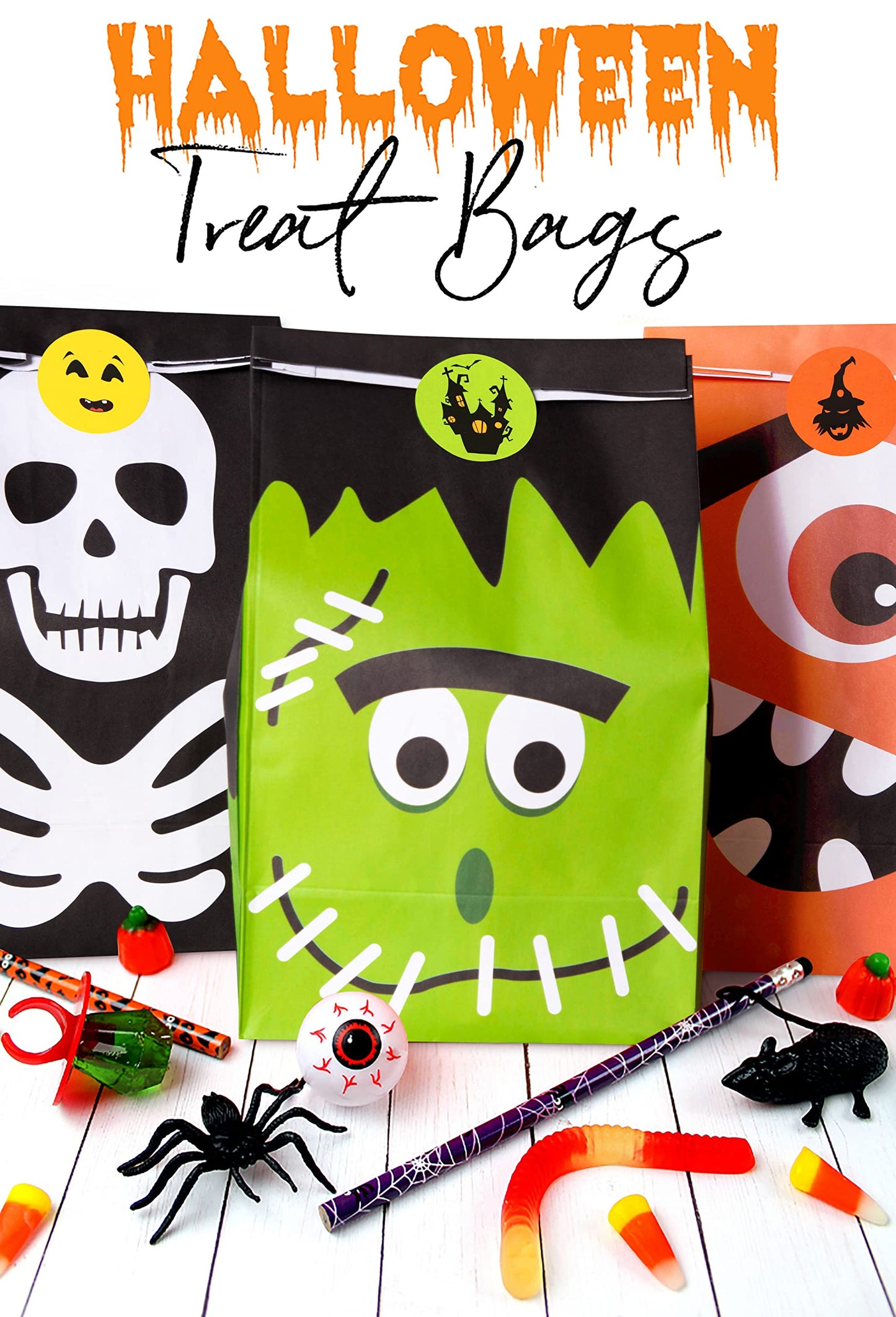 90shine 90PCS Halloween Treat Bags Party Favors - Trick or Treat Candy Goodie Gift Bag Stuffer Filler Paper Supplies Decorations with 90 Stickers