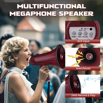 MyMealivos 20W Megaphone Bullhorn-5.4"×8.6" Portable Megaphone Built in Siren & 240s Recording, Volume Control Cover Up to 300 feet+ for Indoor and Outdoor Activities(Coffee)